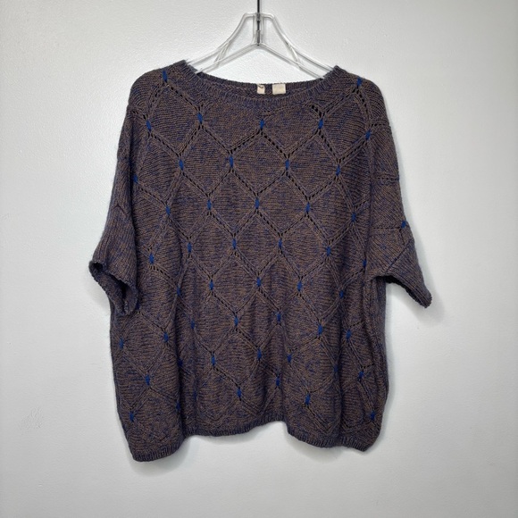 Moth Sweaters - MOTH Open-Knit Short Sleeve Sweater Women’s M/L Brown Blue Textured Cotton Blend